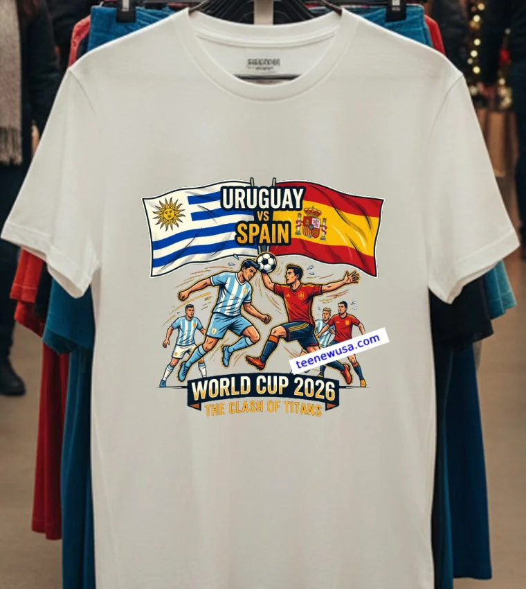 Uruguay Vs Spain World Cup 2026 T Shirt - white-t-shirt Uruguay Vs Spain World Cup 2026 T Shirt White T Shirt