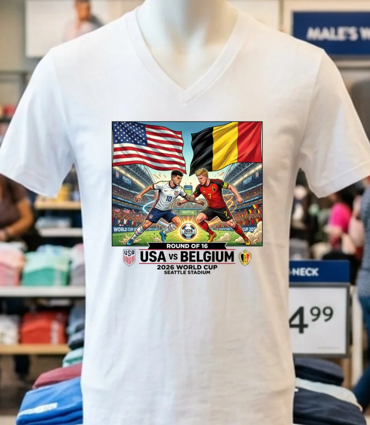 Usa Vs Belgium In The 2026 World Cup T Shirt - white-t-shirt Usa Vs Belgium In The 2026 World Cup T Shirt White T Shirt 3