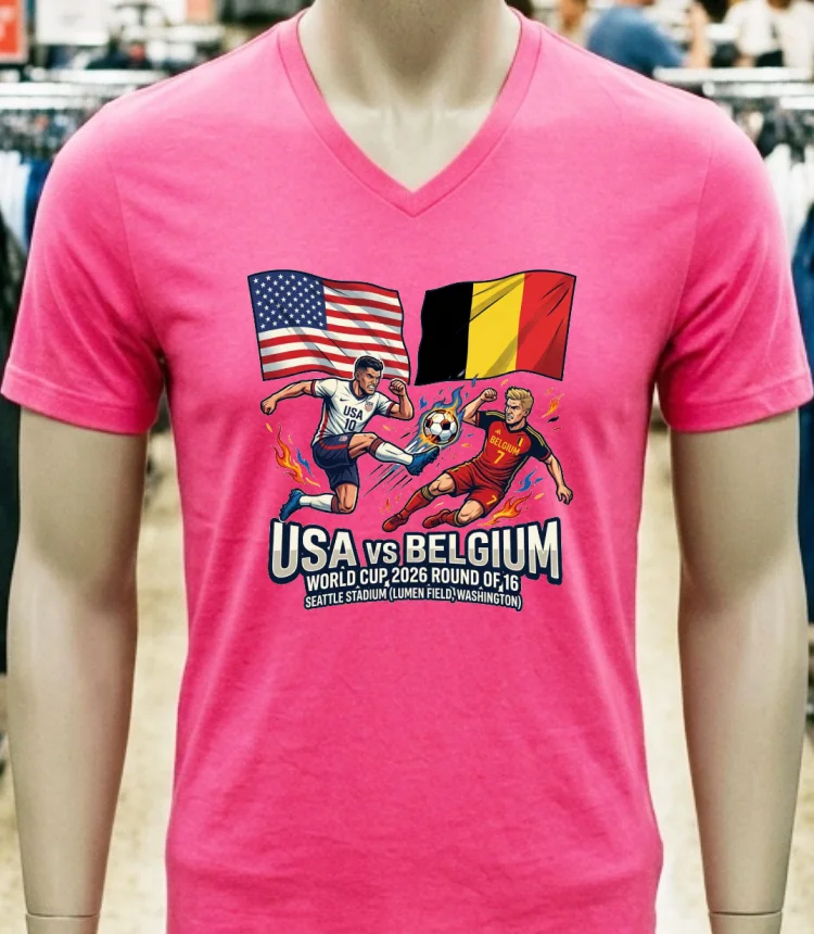 Usa Vs Belgium In The Round Of 16 Of The 2026 World Cup At Seattle Stadium Lumen Field Washington T Shirt Pink T Shirt