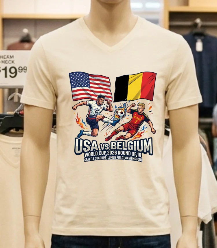 Usa Vs Belgium In The Round Of 16 Of The 2026 World Cup At Seattle Stadium (Lumen Field, Washington) T Shirt - white-t-shirt Usa Vs Belgium In The Round Of 16 Of The 2026 World Cup At Seattle Stadium Lumen Field Washington T Shirt White T Shirt 1