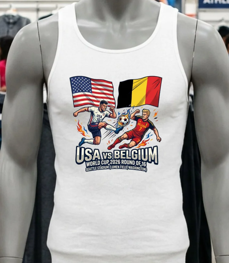Usa Vs Belgium In The Round Of 16 Of The 2026 World Cup At Seattle Stadium (Lumen Field, Washington) T Shirt - white-t-shirt Usa Vs Belgium In The Round Of 16 Of The 2026 World Cup At Seattle Stadium Lumen Field Washington T Shirt White T Shirt 2