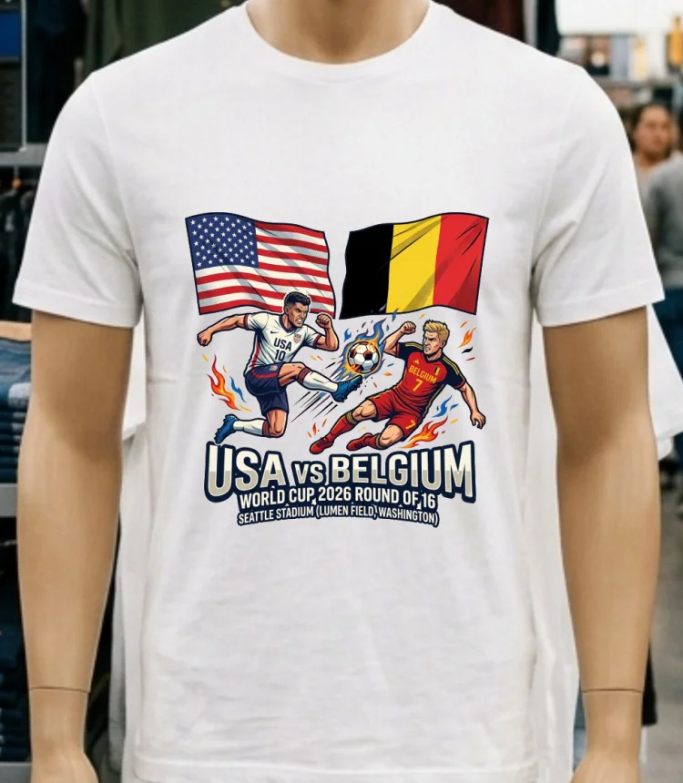 Usa Vs Belgium In The Round Of 16 Of The 2026 World Cup At Seattle Stadium (Lumen Field, Washington) T Shirt - white-t-shirt Usa Vs Belgium In The Round Of 16 Of The 2026 World Cup At Seattle Stadium Lumen Field Washington T Shirt White T Shirt 4