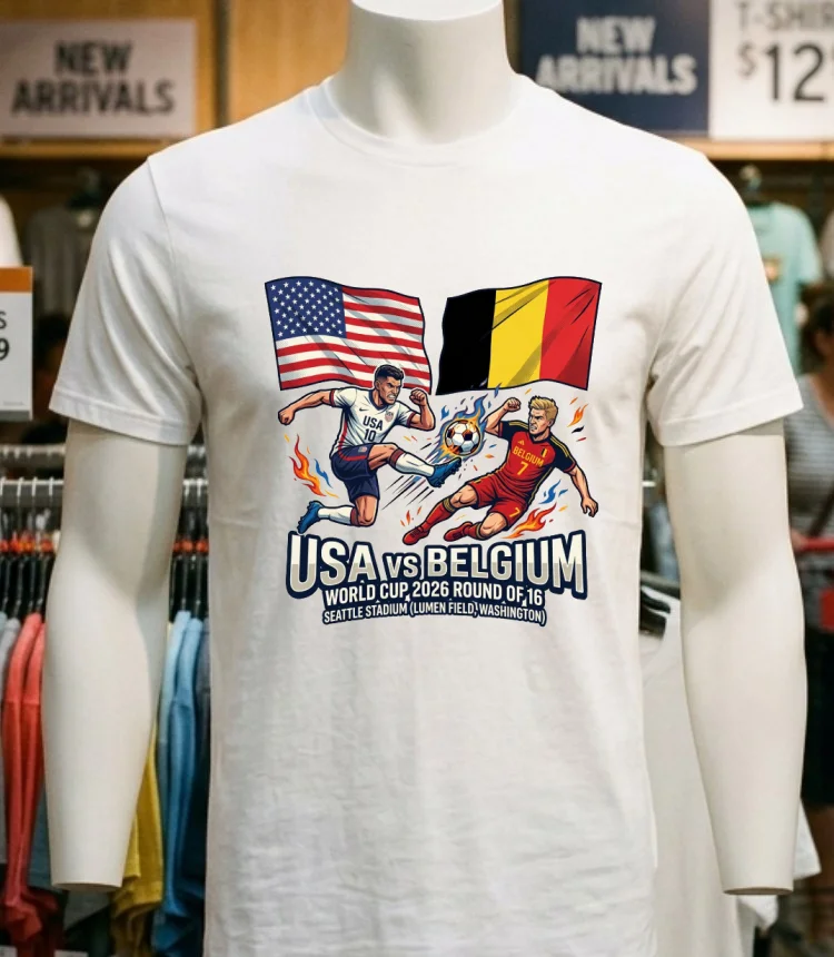 Usa Vs Belgium In The Round Of 16 Of The 2026 World Cup At Seattle Stadium (Lumen Field, Washington) T Shirt - white-t-shirt Usa Vs Belgium In The Round Of 16 Of The 2026 World Cup At Seattle Stadium Lumen Field Washington T Shirt White T Shirt 5
