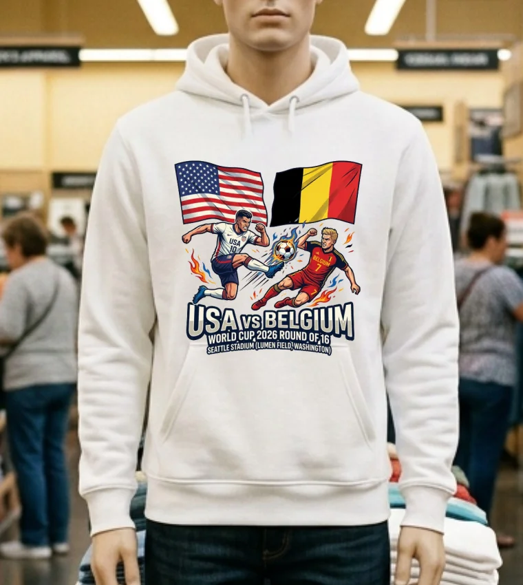 Usa Vs Belgium In The Round Of 16 Of The 2026 World Cup At Seattle Stadium (Lumen Field, Washington) T Shirt - white-t-shirt Usa Vs Belgium In The Round Of 16 Of The 2026 World Cup At Seattle Stadium Lumen Field Washington T Shirt White T Shirt