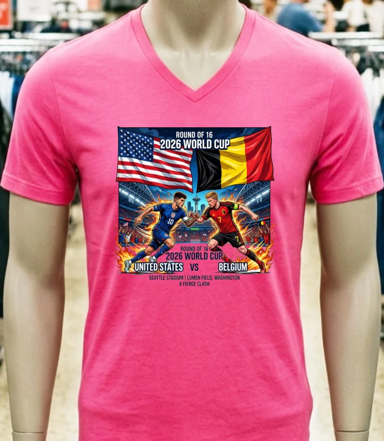 Usa Vs Belgium In The Round Of 16 Of The 2026 World Cup T Shirt - pink-t-shirt Usa Vs Belgium In The Round Of 16 Of The 2026 World Cup T Shirt Pink T Shirt
