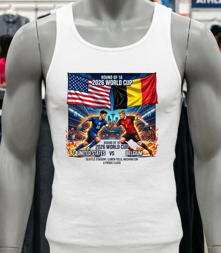 Usa Vs Belgium In The Round Of 16 Of The 2026 World Cup T Shirt - white-t-shirt Usa Vs Belgium In The Round Of 16 Of The 2026 World Cup T Shirt White T Shirt 2