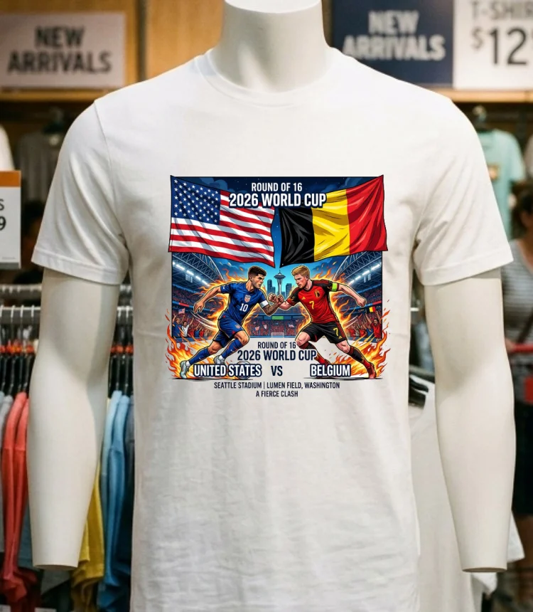 Usa Vs Belgium In The Round Of 16 Of The 2026 World Cup T Shirt - white-t-shirt Usa Vs Belgium In The Round Of 16 Of The 2026 World Cup T Shirt White T Shirt 5