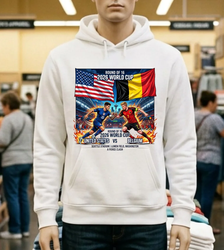 Usa Vs Belgium In The Round Of 16 Of The 2026 World Cup T Shirt - white-t-shirt Usa Vs Belgium In The Round Of 16 Of The 2026 World Cup T Shirt White T Shirt