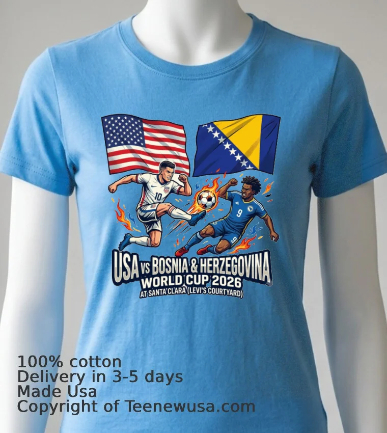 Usa Vs Bosnia & Herzegovina World Cup 2026 At Santa Clara (Levi's Courtyard) T Shirt - blue-shirt Usa Vs Bosnia Herzegovina World Cup 2026 At Santa Clara Levis Courtyard T Shirt Blue Shirt