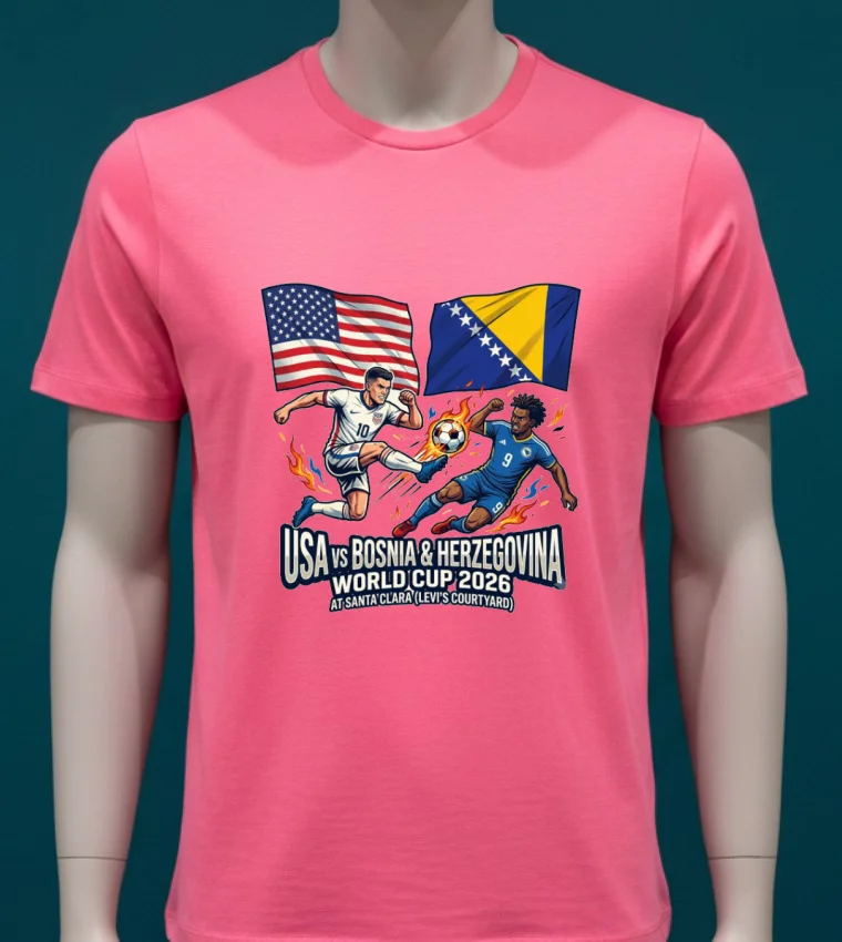 Usa Vs Bosnia & Herzegovina World Cup 2026 At Santa Clara (Levi's Courtyard) T Shirt - pink-t-shirt Usa Vs Bosnia Herzegovina World Cup 2026 At Santa Clara Levis Courtyard T Shirt Pink T Shirt