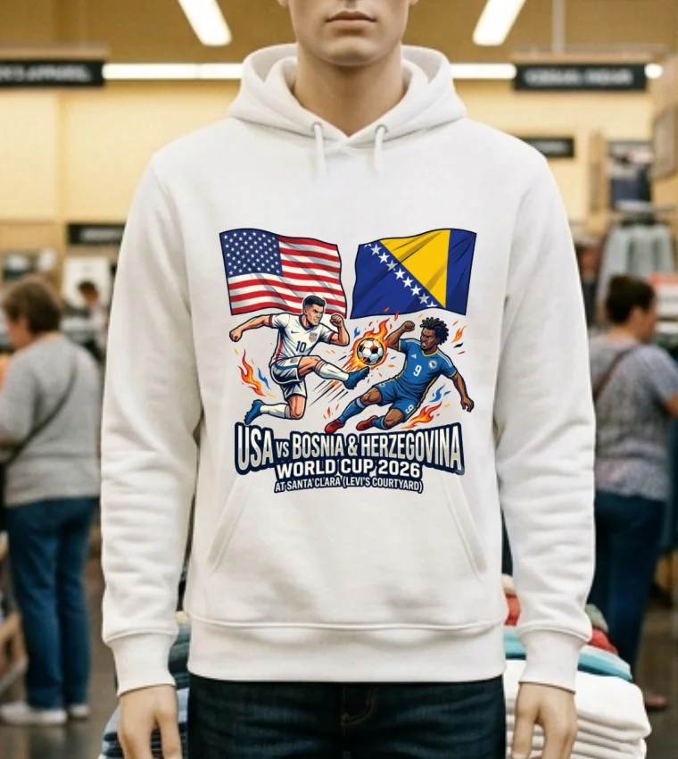 Usa Vs Bosnia & Herzegovina World Cup 2026 At Santa Clara (Levi's Courtyard) T Shirt - white-t-shirt Usa Vs Bosnia Herzegovina World Cup 2026 At Santa Clara Levis Courtyard T Shirt White T Shirt 1