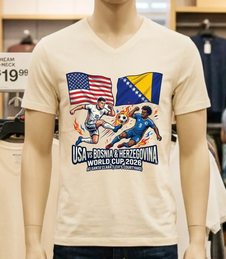 Usa Vs Bosnia & Herzegovina World Cup 2026 At Santa Clara (Levi's Courtyard) T Shirt - white-t-shirt Usa Vs Bosnia Herzegovina World Cup 2026 At Santa Clara Levis Courtyard T Shirt White T Shirt 2