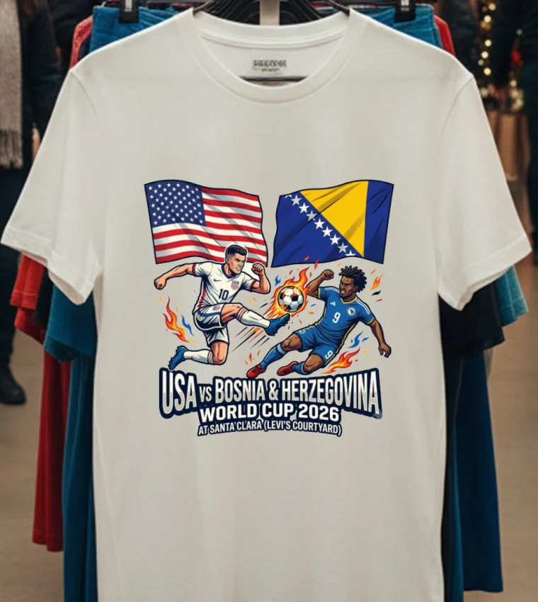 Usa Vs Bosnia & Herzegovina World Cup 2026 At Santa Clara (Levi's Courtyard) T Shirt - white-t-shirt Usa Vs Bosnia Herzegovina World Cup 2026 At Santa Clara Levis Courtyard T Shirt White T Shirt