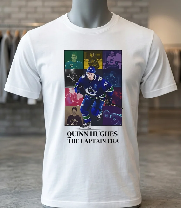 Vancouver Canucks Quinn Hughes The Captain Era Shirt - white-t-shirt Vancouver Canucks Quinn Hughes The Captain Era Shirt White T Shirt 2