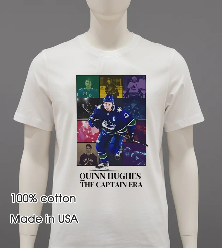 Vancouver Canucks Quinn Hughes The Captain Era Shirt - white-t-shirt Vancouver Canucks Quinn Hughes The Captain Era Shirt White T Shirt 3