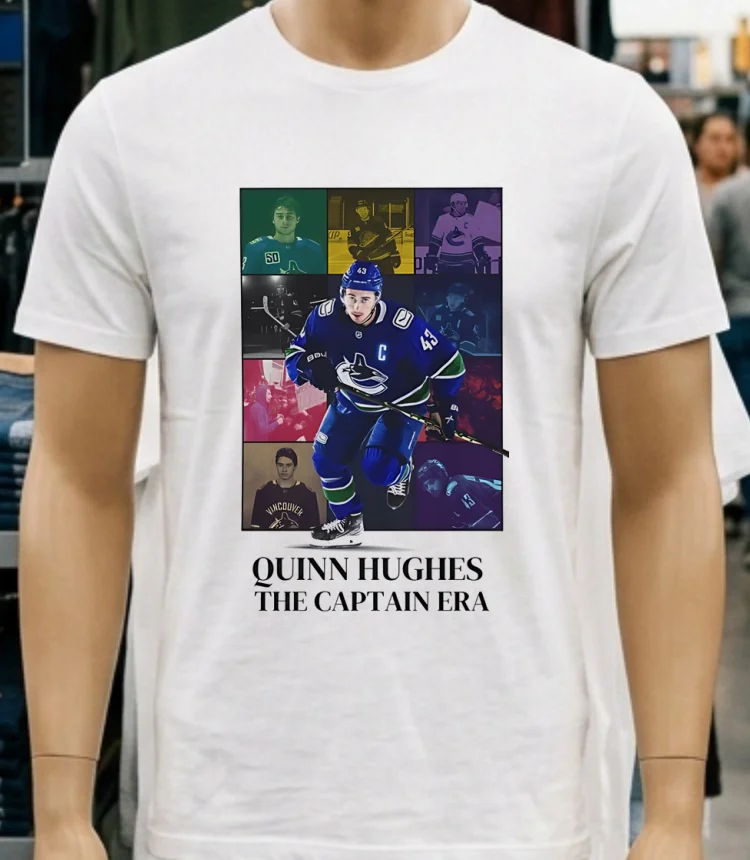 Vancouver Canucks Quinn Hughes The Captain Era Shirt - white-t-shirt Vancouver Canucks Quinn Hughes The Captain Era Shirt White T Shirt