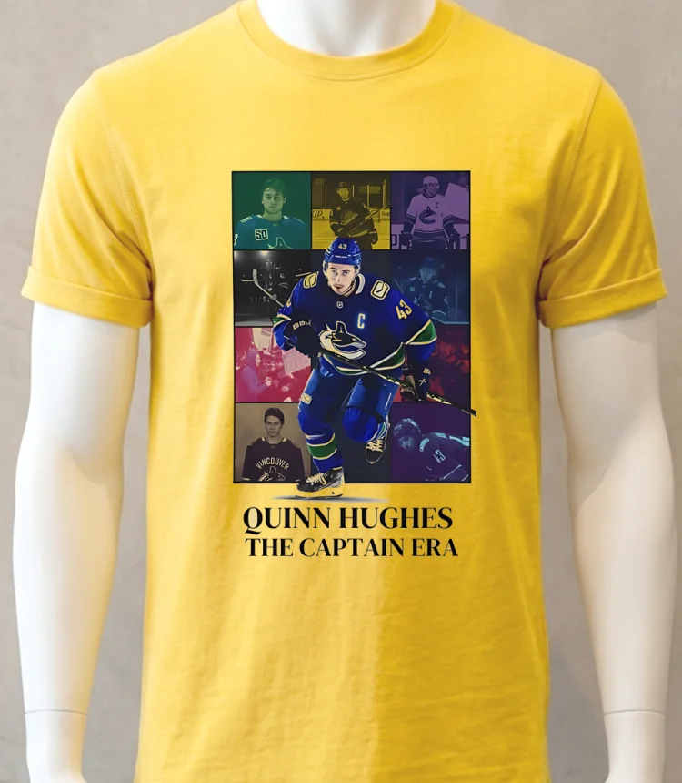 Vancouver Canucks Quinn Hughes The Captain Era Shirt - yellow-t-shirt Vancouver Canucks Quinn Hughes The Captain Era Shirt Yellow T Shirt