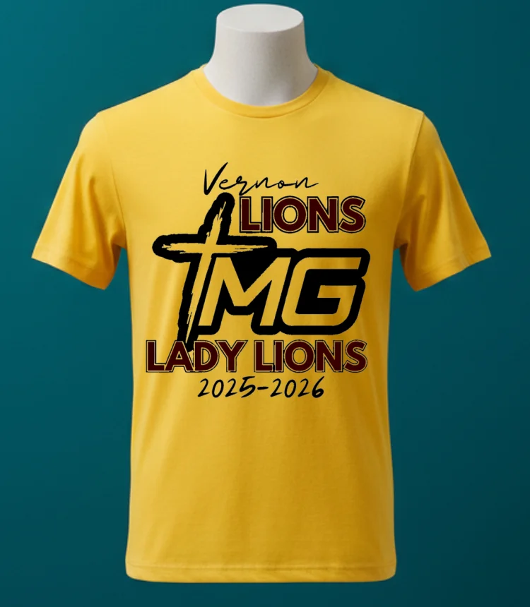 Vernon Lions Tmg Lady Lions 2025 2026 Shirt - yellow-t-shirt Vernon Lions Tmg Lady Lions 2025 2026 Shirt Yellow T Shirt 1
