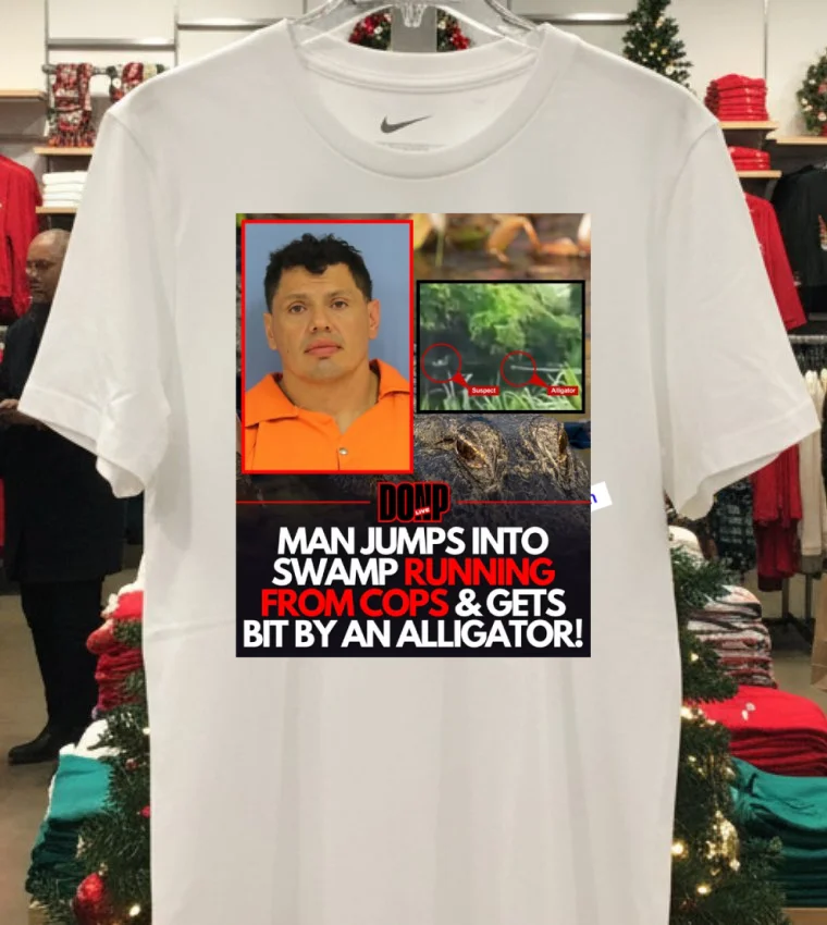 Victor Rivas, 40, Was Attacked By An Alligator While Being Chased By Police T Shirt - white-t-shirt Victor Rivas 40 Was Attacked By An Alligator While Being Chased By Police T Shirt White T Shirt