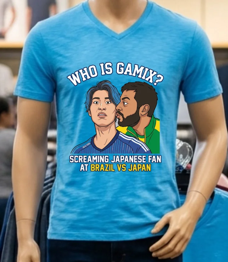 Who Is Gamix The Screaming Japanese Fan At Brazil Vs Japan Match T Shirt - blue-shirt Who Is Gamix The Screaming Japanese Fan At Brazil Vs Japan Match T Shirt Blue Shirt