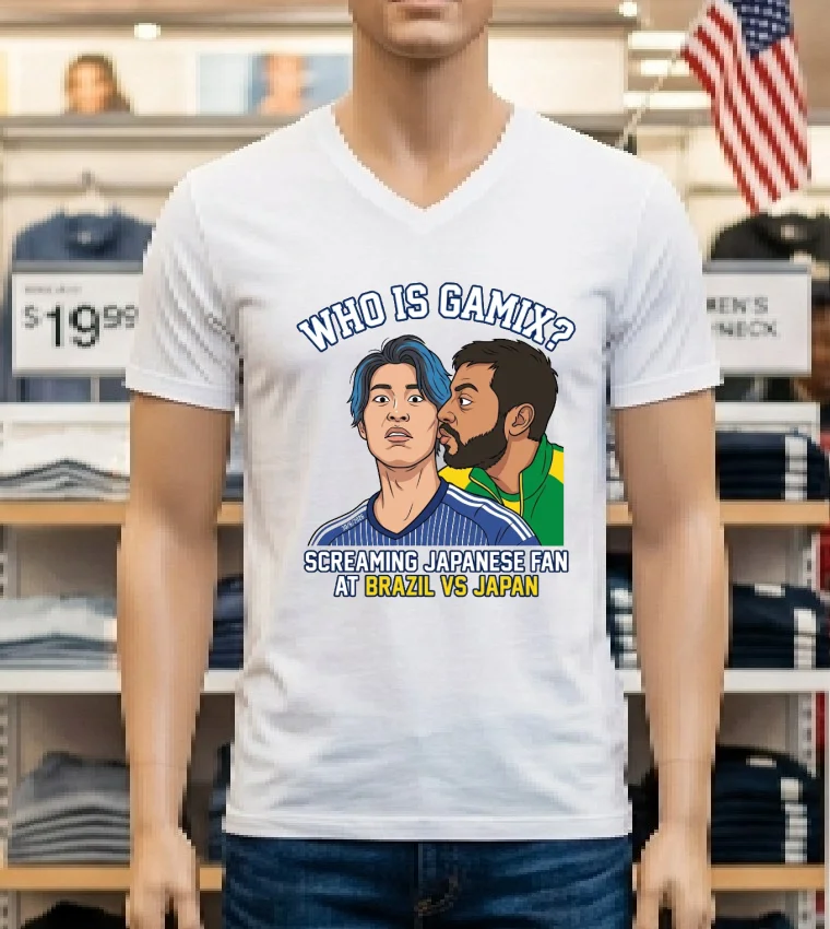 Who Is Gamix The Screaming Japanese Fan At Brazil Vs Japan Match T Shirt - white-t-shirt Who Is Gamix The Screaming Japanese Fan At Brazil Vs Japan Match T Shirt White T Shirt 1