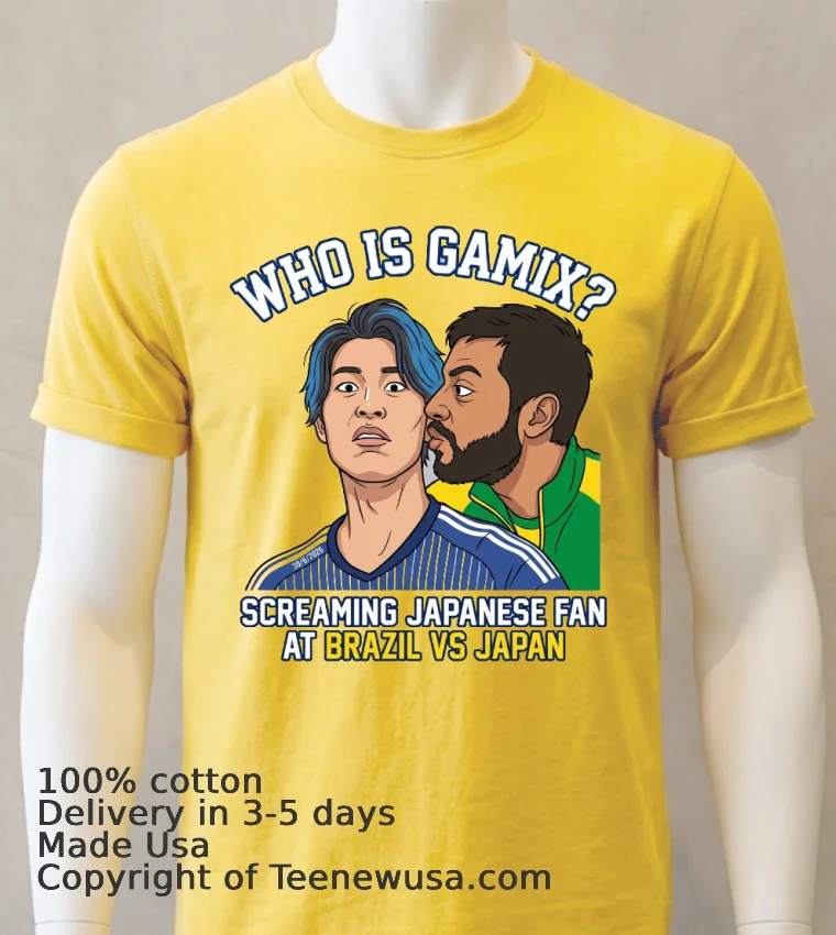 Who Is Gamix The Screaming Japanese Fan At Brazil Vs Japan Match T Shirt Yellow T Shirt