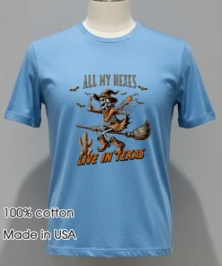 Witch Skeleton All My Hexes Live In Texas Shirt