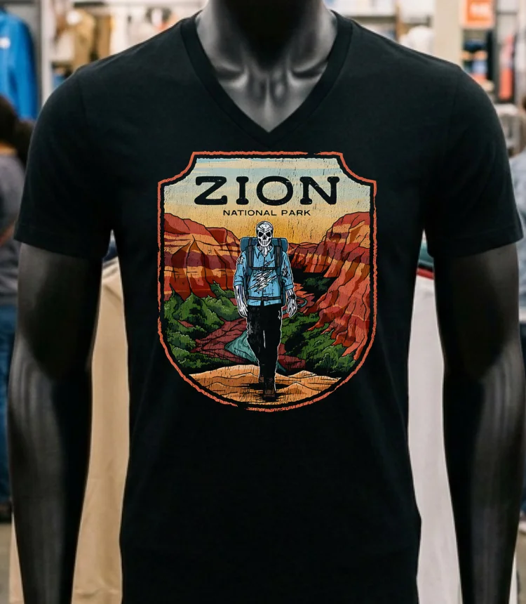 Zion National Park Male Skeleton Shirt Balck Shirt 1
