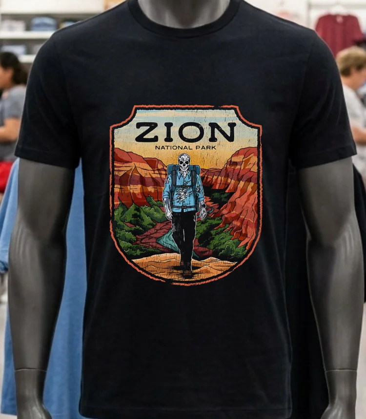Zion National Park Male Skeleton Shirt - balck-shirt Zion National Park Male Skeleton Shirt Balck Shirt