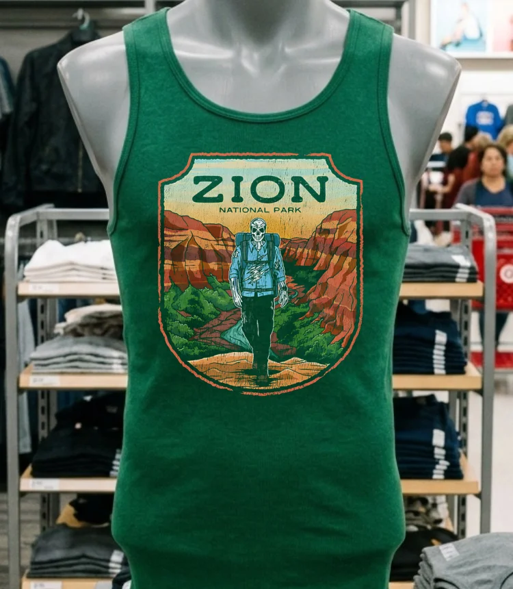 Zion National Park Male Skeleton Shirt - green-shirt Zion National Park Male Skeleton Shirt Green Shirt