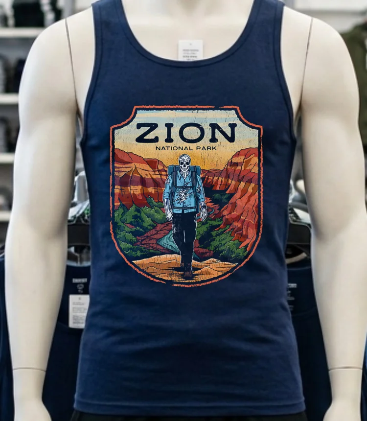 Zion National Park Male Skeleton Shirt Navy Shirt